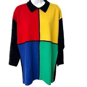 Vintage Sweater Color Block Wool Blend Size S Collar Doratti 80s Pullover Block
